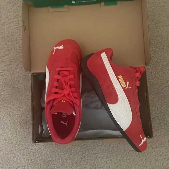 Puma Red and White Suede Speedcat Sneakers - Picture 9 of 10